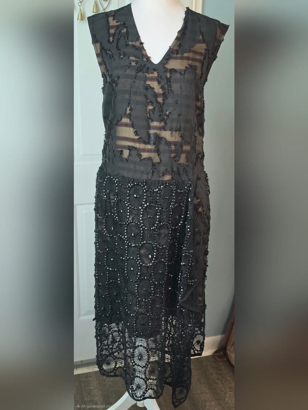 Y2K Vintg Dries Van Noten Doria Embellished Flapper Cocktail Midi Dress 6 Black - Picture 2 of 15